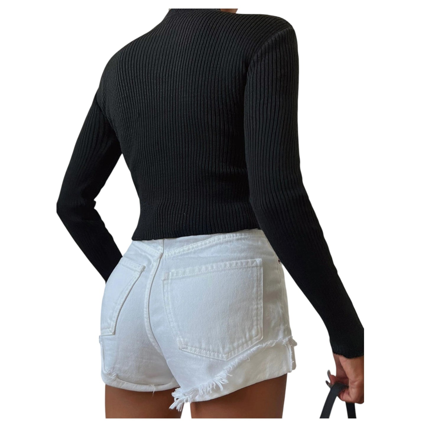 SHE fekete bordázott kötött felső