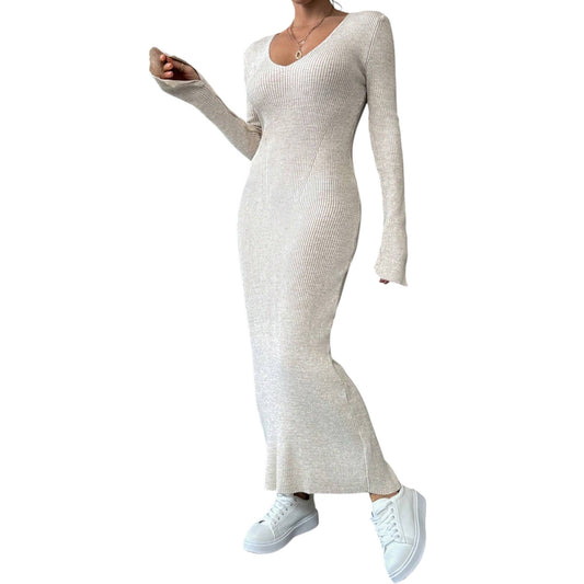 SHE ekrü kötött maxi ruha