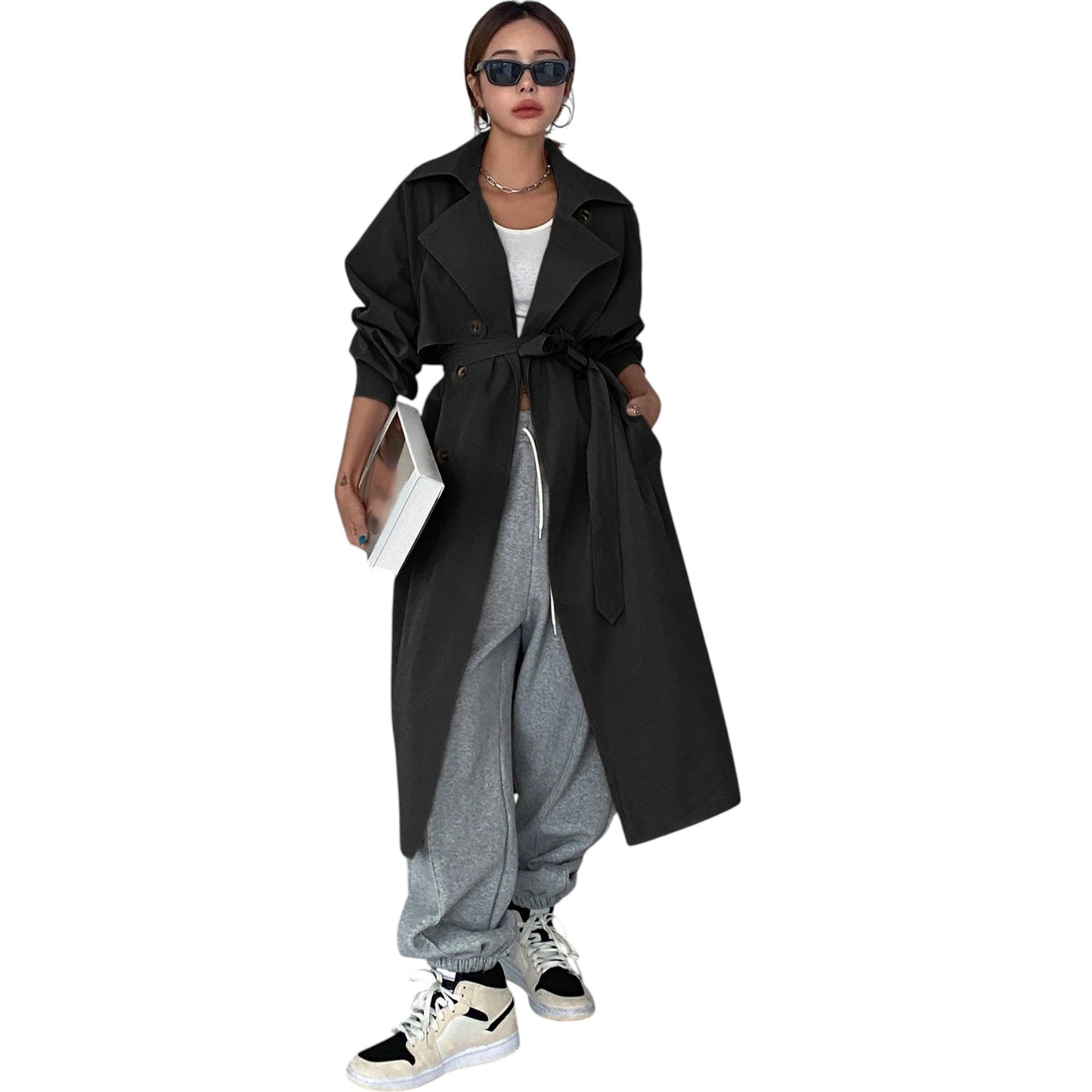 SHE fekete hosszú ballonkabát