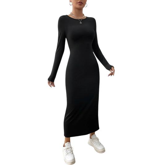 SHE fekete slim fit midi ruha