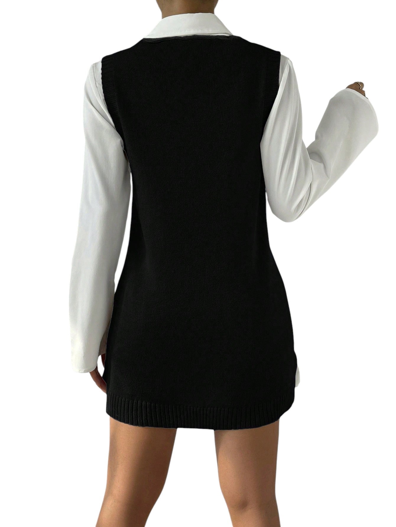 SHE fekete V-nyakú mellény ruha