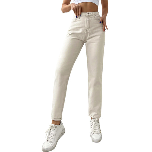 SHE bézs egyenes szárú farmer nadrág