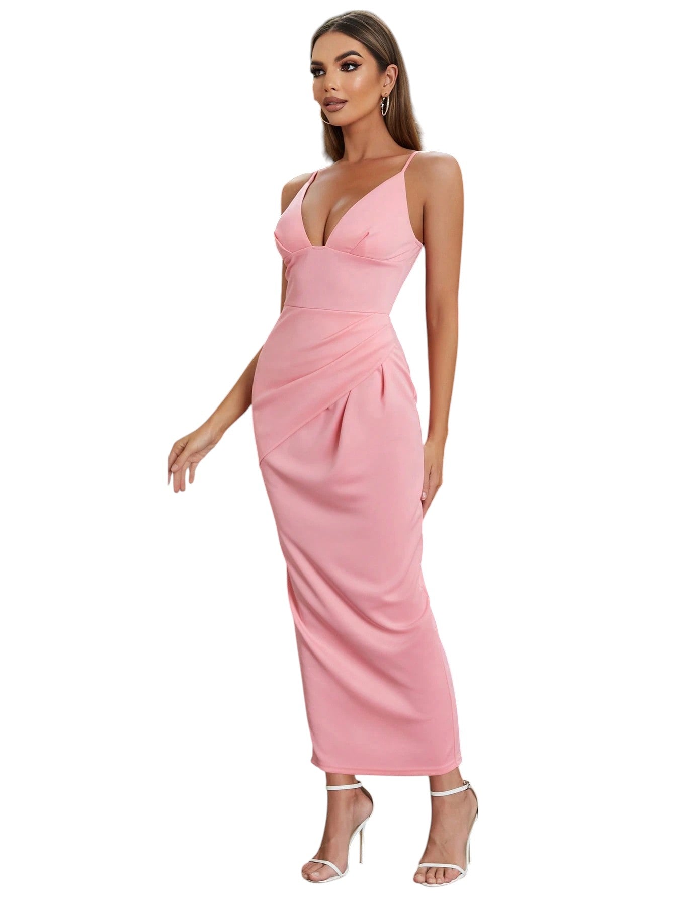 SHE rózsaszín dekoltált alkalmi ruha