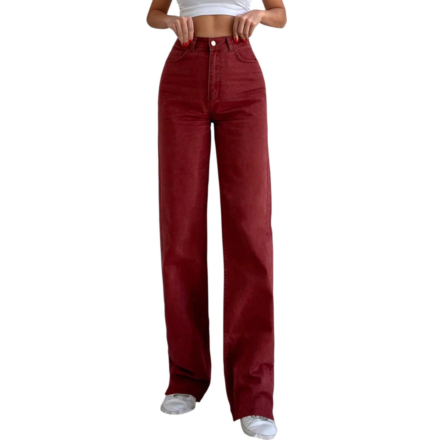 SHE bordó magas derekú farmer nadrág