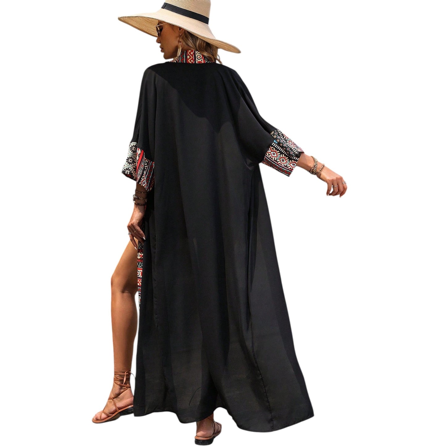 SHE fekete mintás hosszú kimono