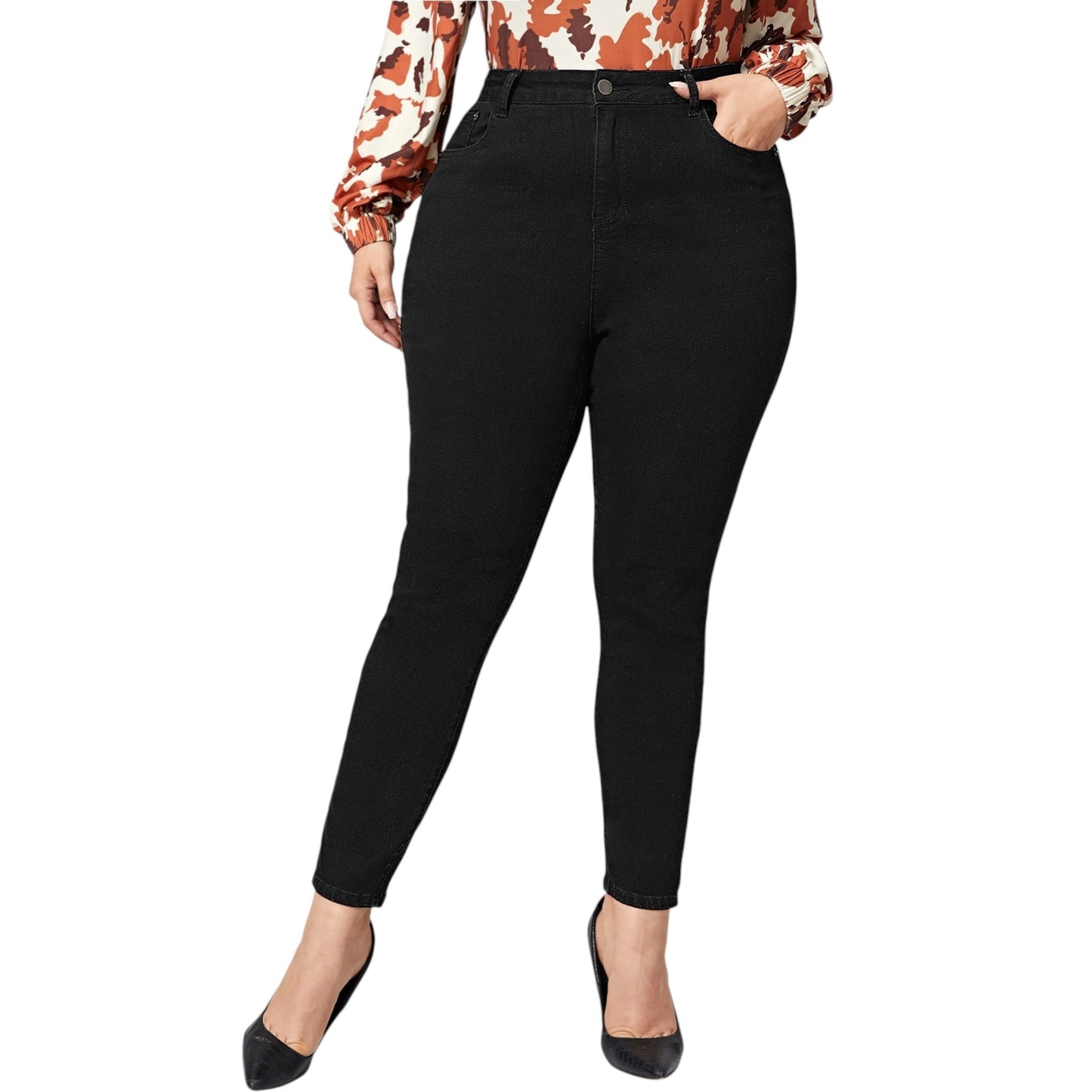 SHE fekete magas derekú slim fit farmer nadrág