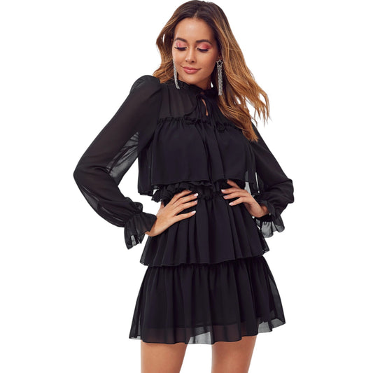 SHE fekete fodros mini ruha