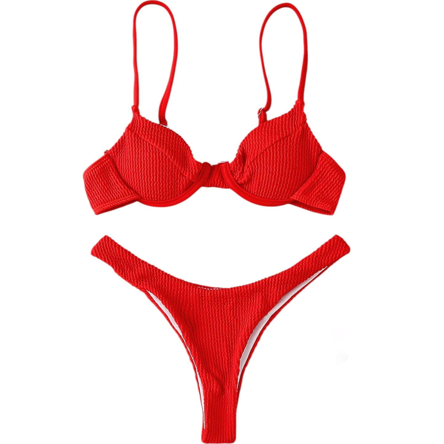 SHE piros bordázott bikini szett