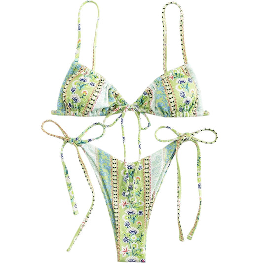 SHE zöld virágmintás bikini szett