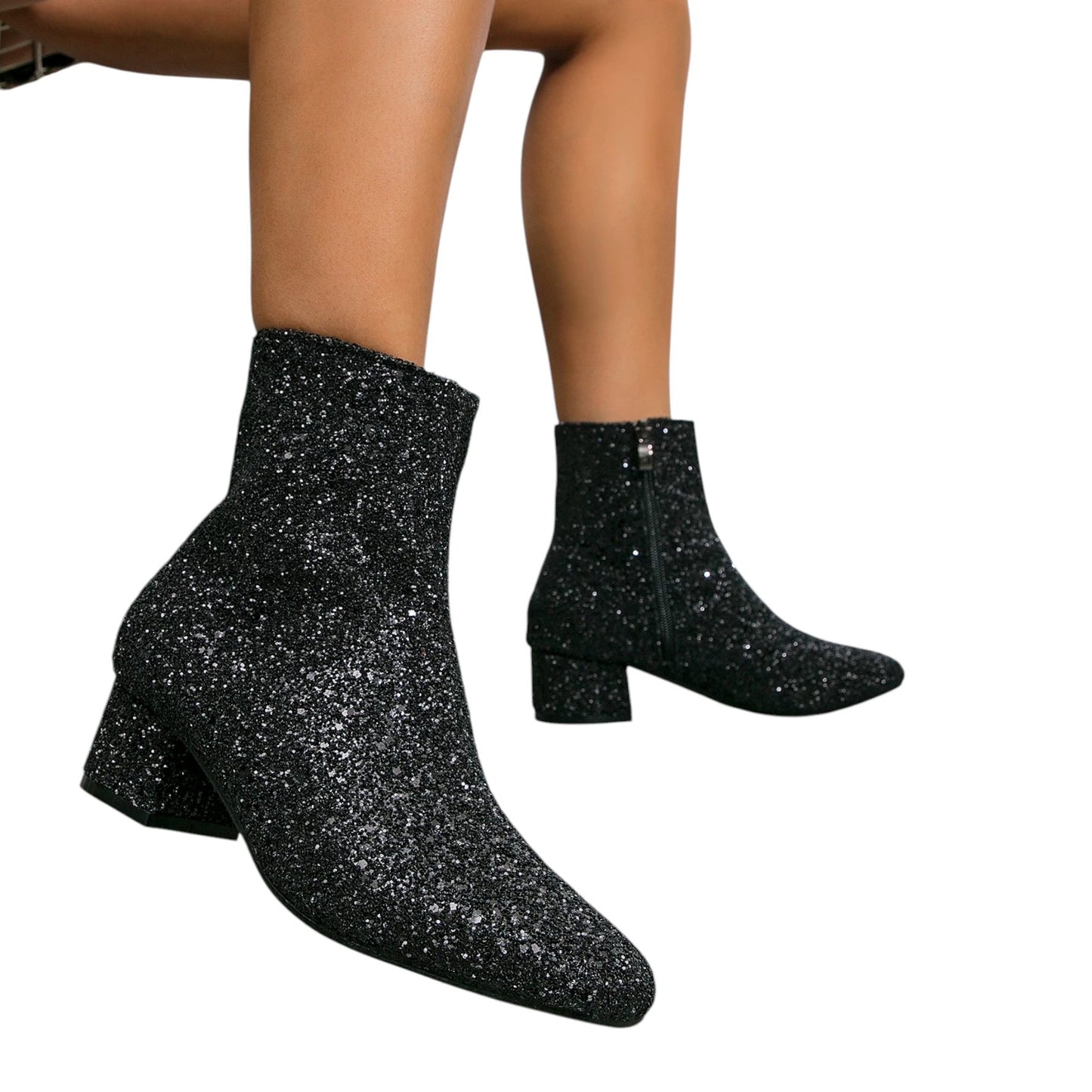 SHE fekete csillámos bokacsizma