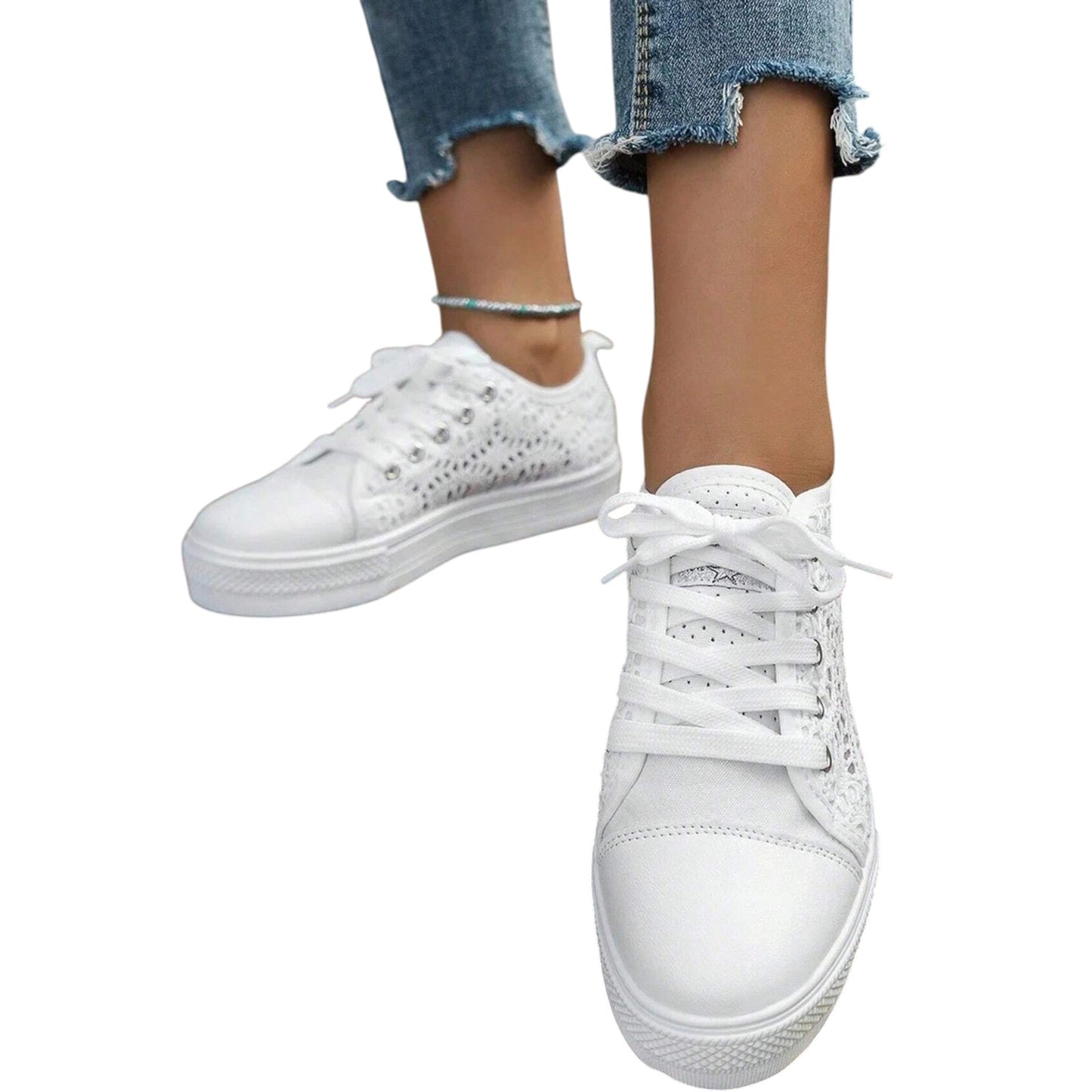 SHE fehér csipkés hálós sportcipő