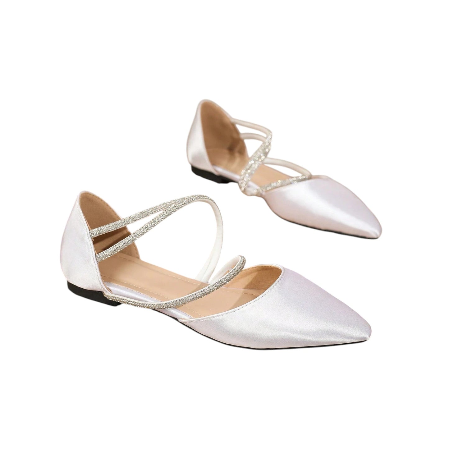 SHE fehér strasszos lapos talpú balerina cipő