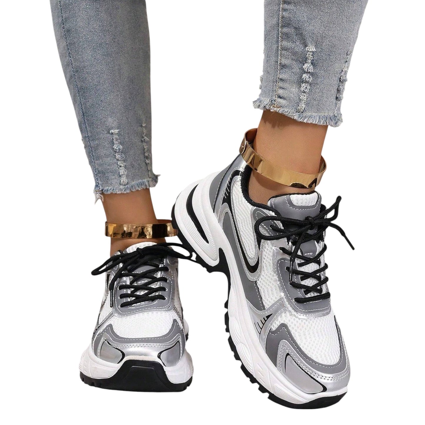 SHE fehér-ezüst sportcipő