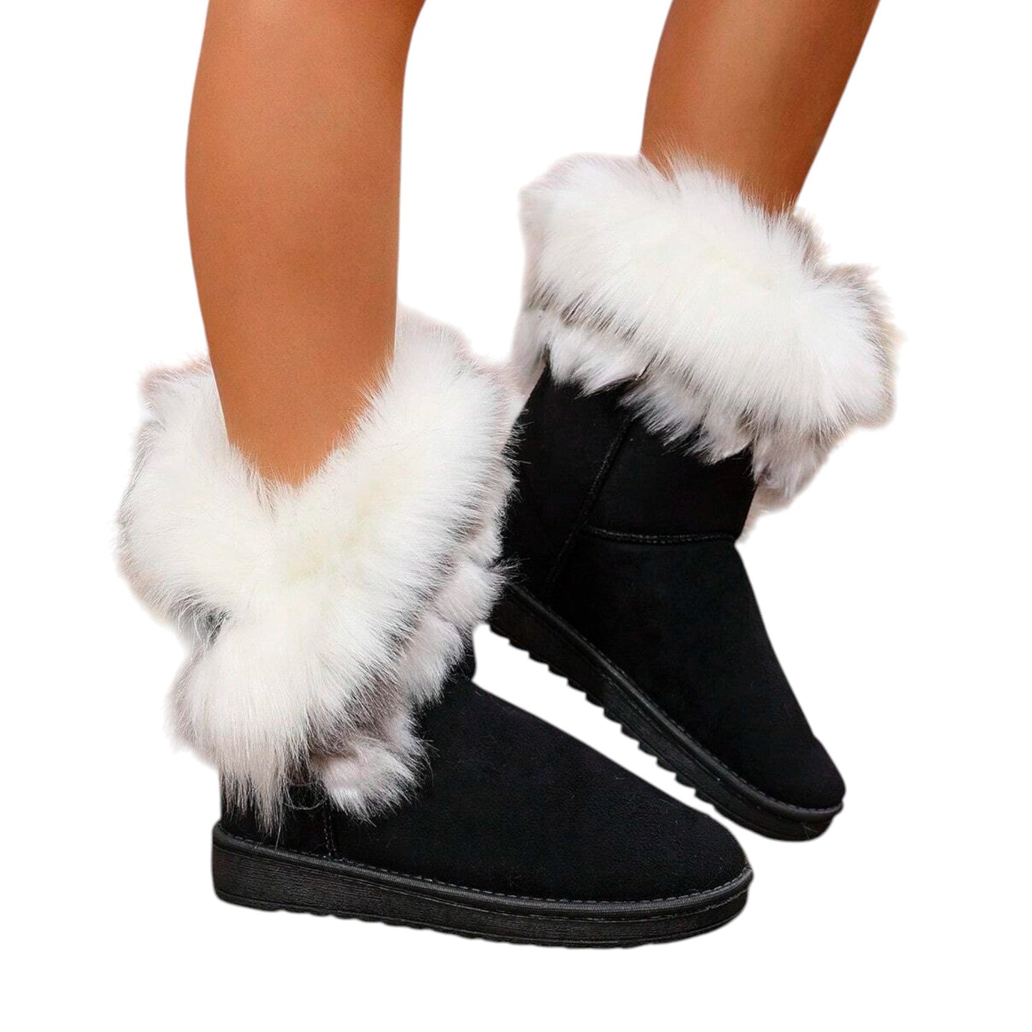 SHE fekete műszőrme bokacsizma