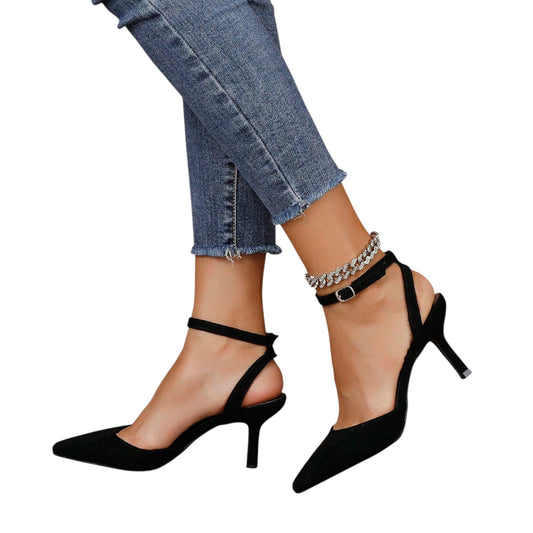 SHE fekete magas sarkú slingback cipő