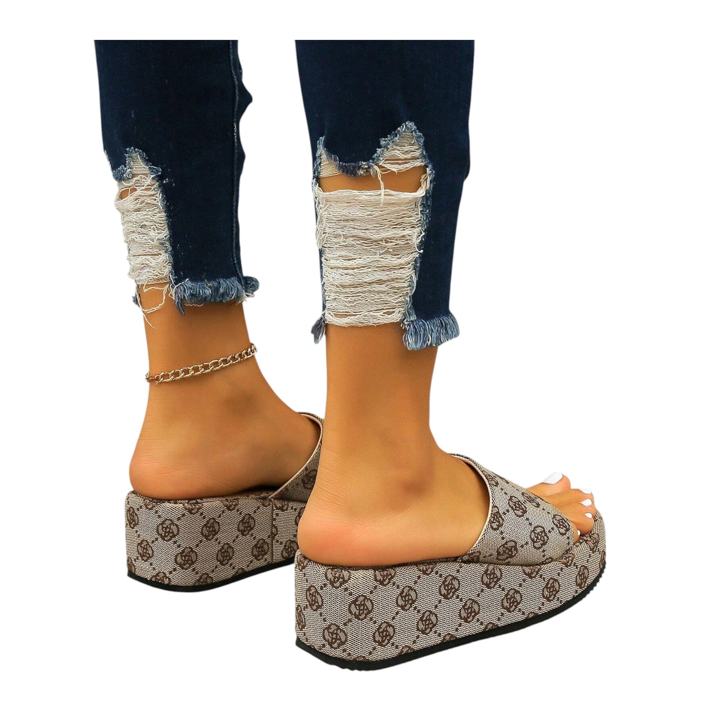 SHE bézs platform papucs