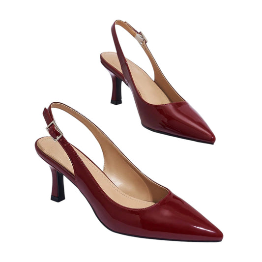 SHE bordó magas sarkú slingback cipő