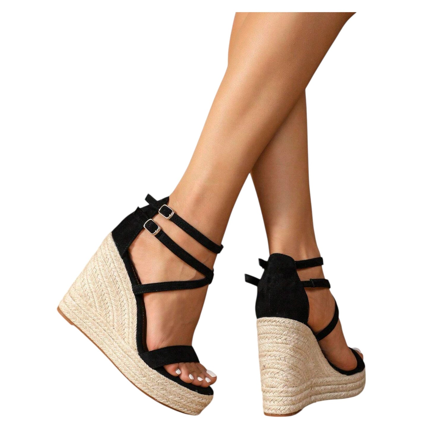 SHE fekete ék espadrilles