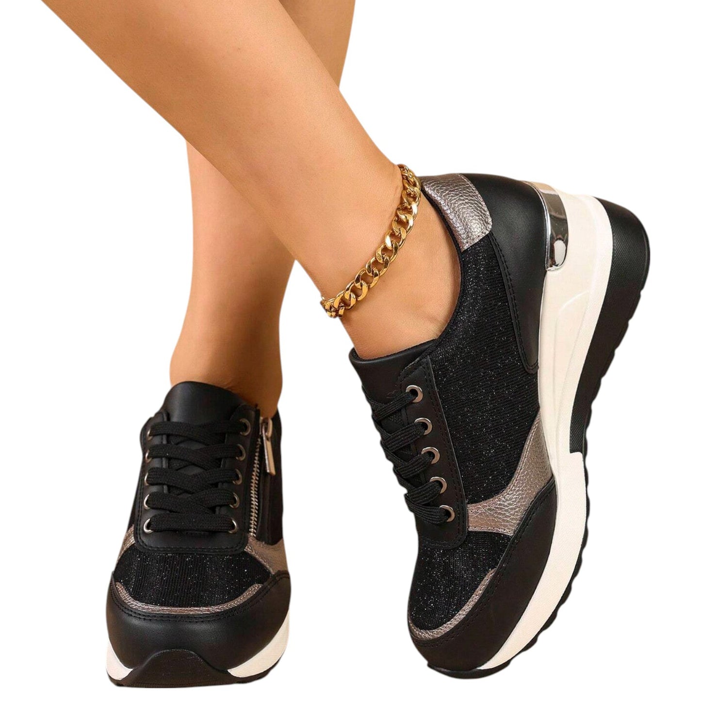 SHE fekete platform sportcipő