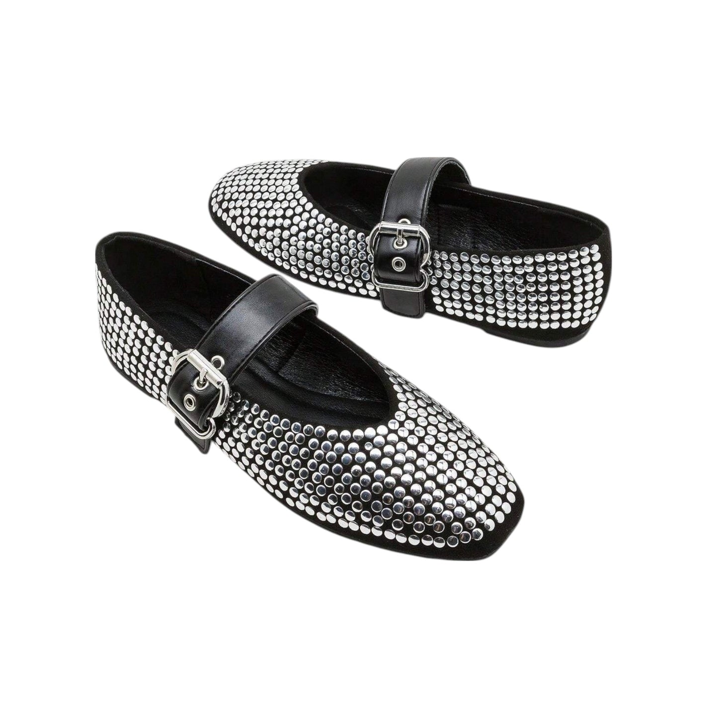 SHE fekete szegecses balerina cipő
