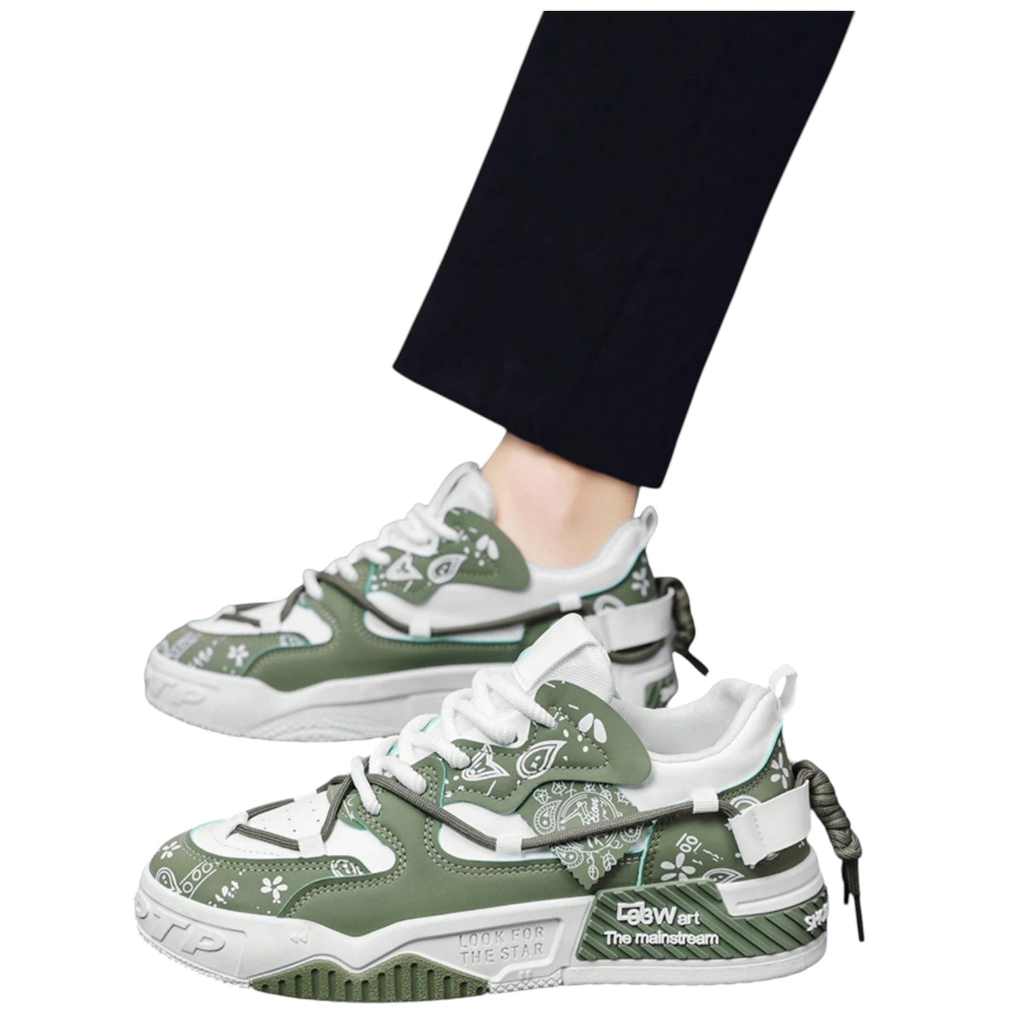 SHE zöld mintás sneaker cipő