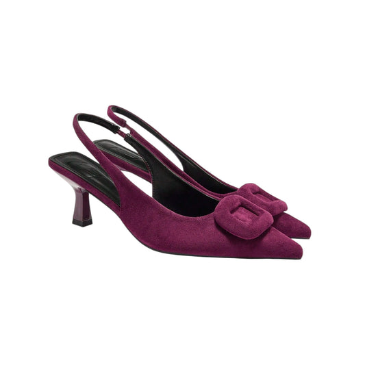 SHE bordó velúr slingback magas sarkú cipő