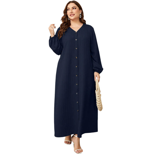 SHE sötétkék gombos bordás maxi ruha