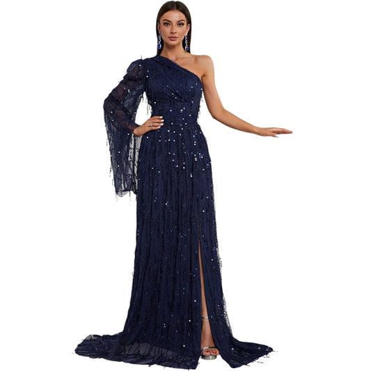 SHE sötétkék flitteres maxi ruha