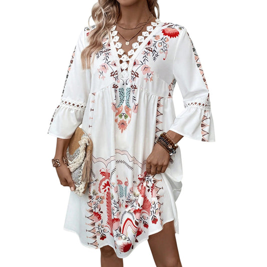 SHE ekrü mintás mini ruha