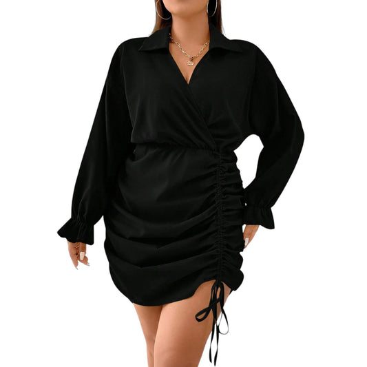 SHE fekete ráncolt galléros mini ruha