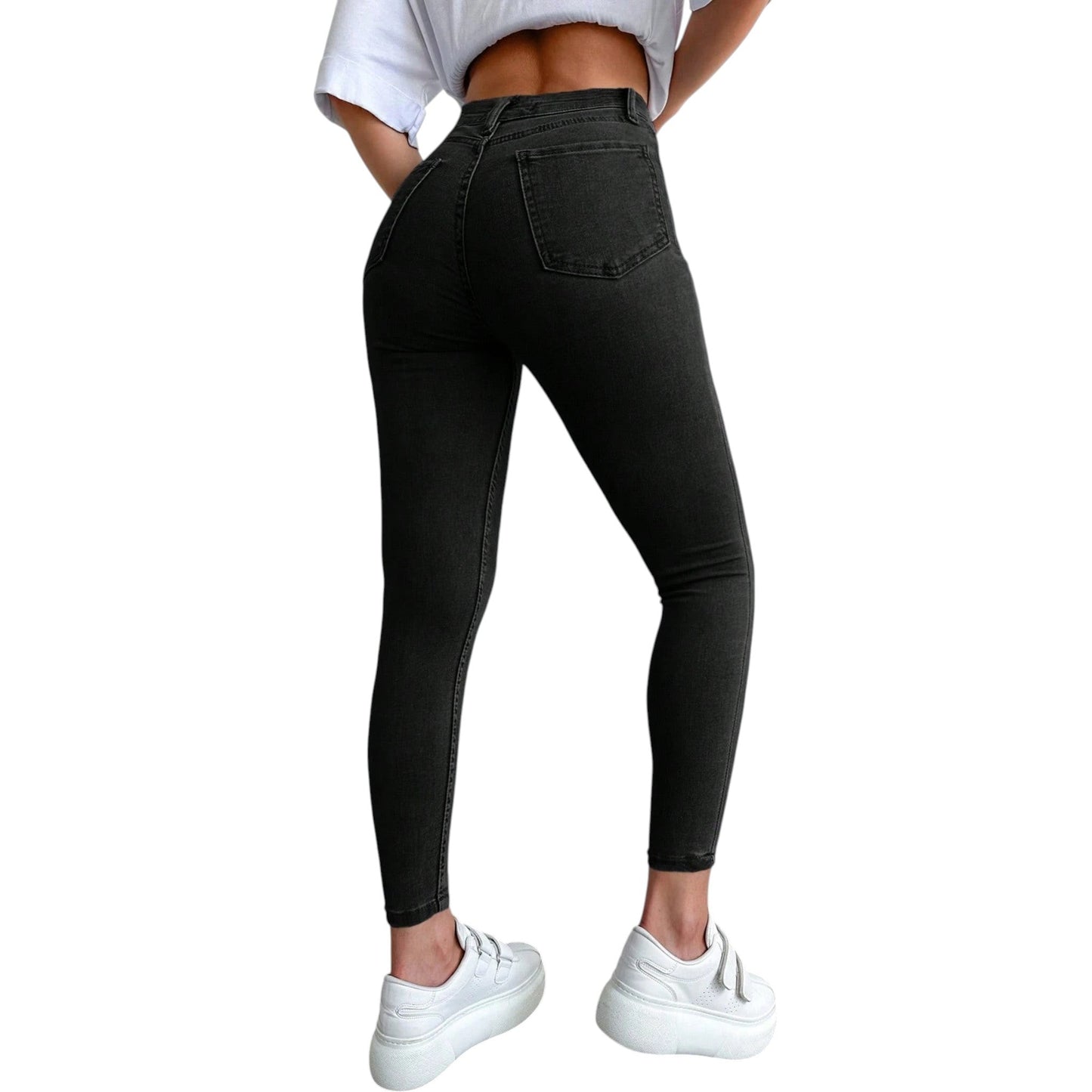 SHE fekete magas derekú slim fit farmer