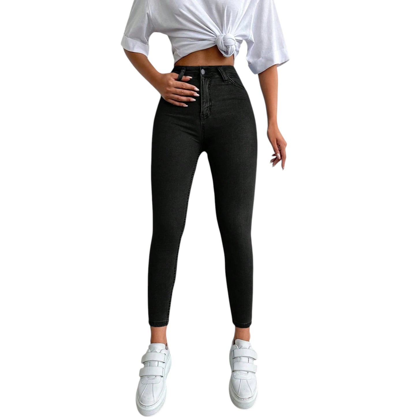 SHE fekete slim fit farmer nadrág