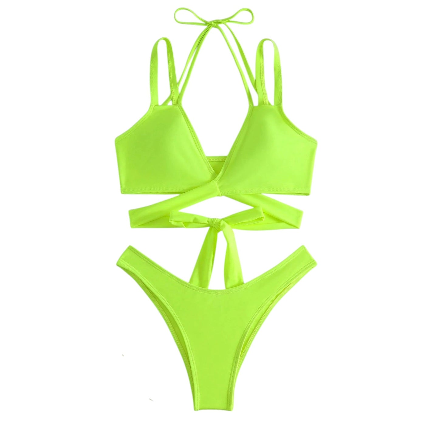 SHE neonzöld keresztpántos bikini szett