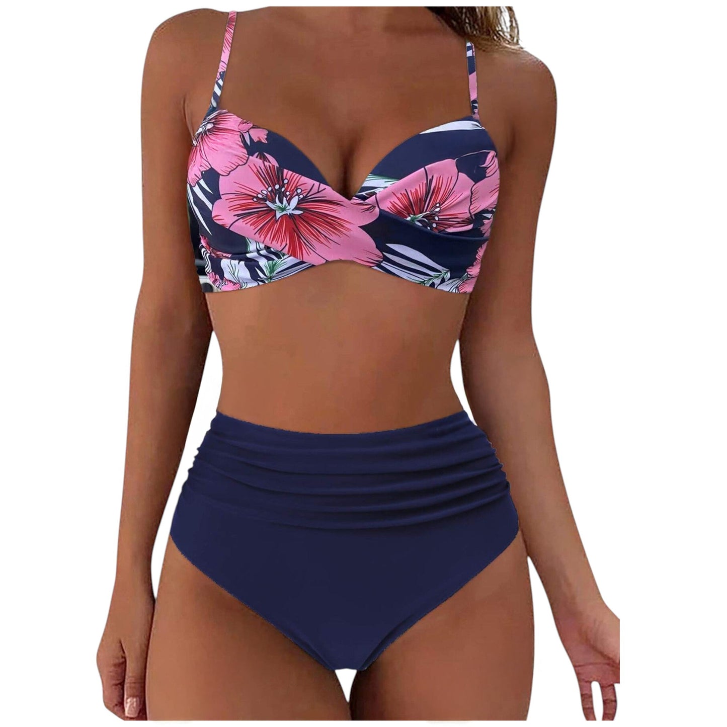 SHE kék virágmintás magas derekú bikini