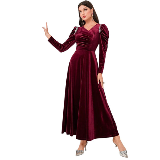 SHE bordó bársony hosszú ruha