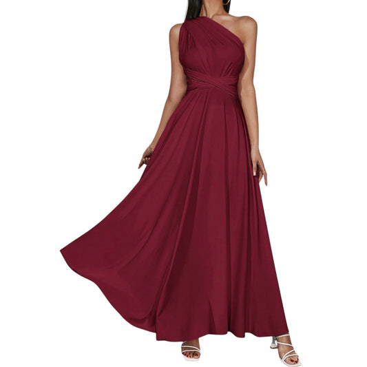 SHE bordó egyvállas maxi ruha