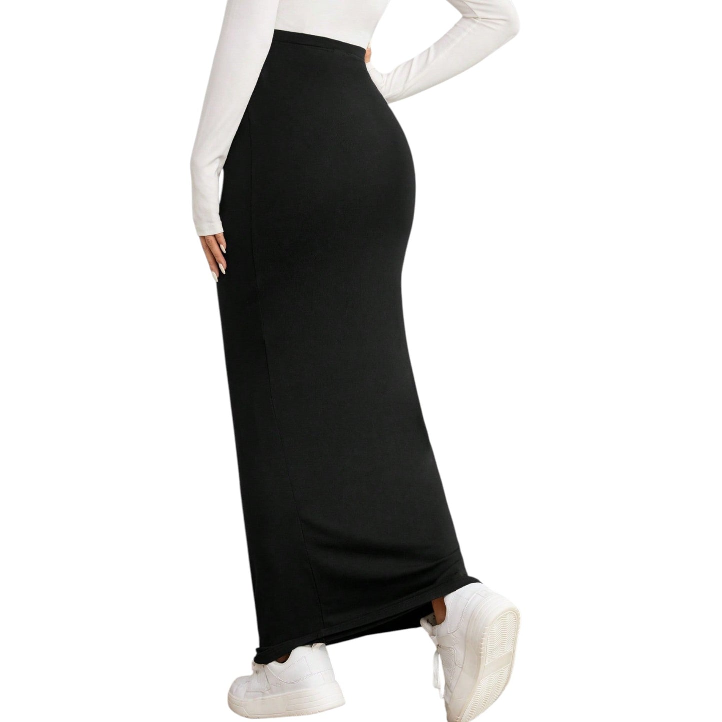 SHE fekete slim fit maxi szoknya