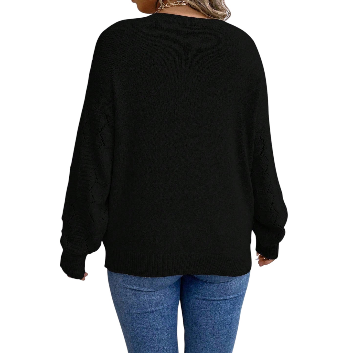 SHE fekete V-nyakú pulóver