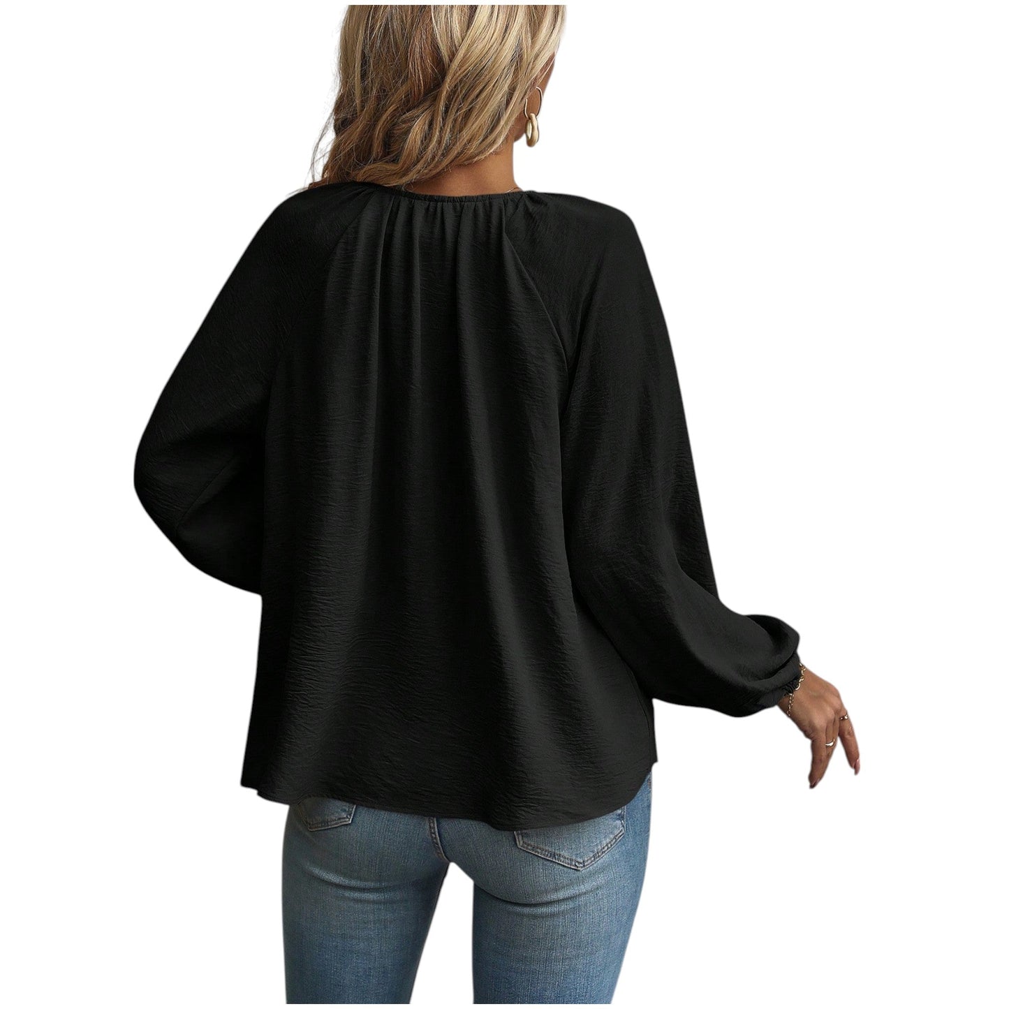 SHE fekete masnis hosszú ujjú blúz