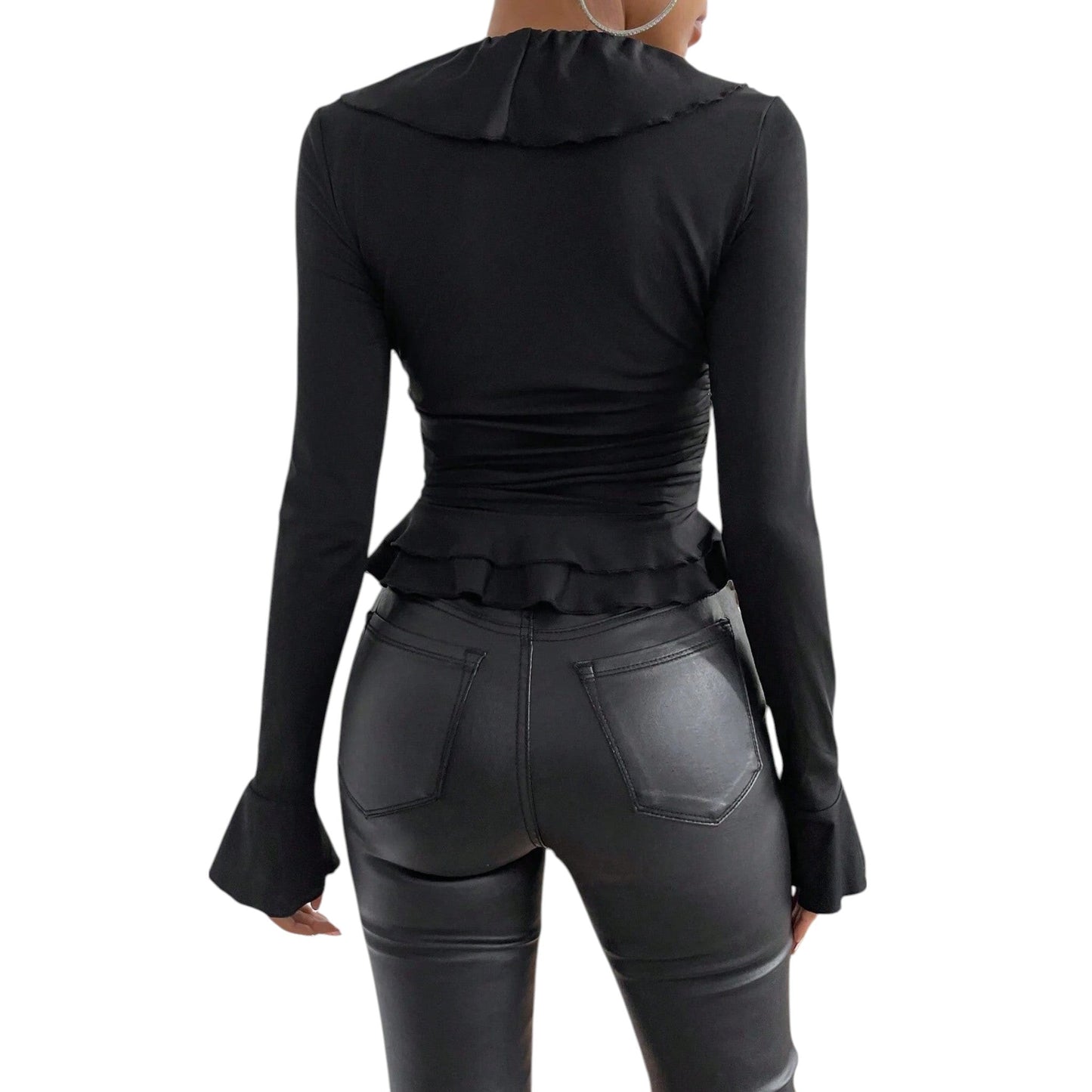 SHE fekete fodros karcsúsított felső