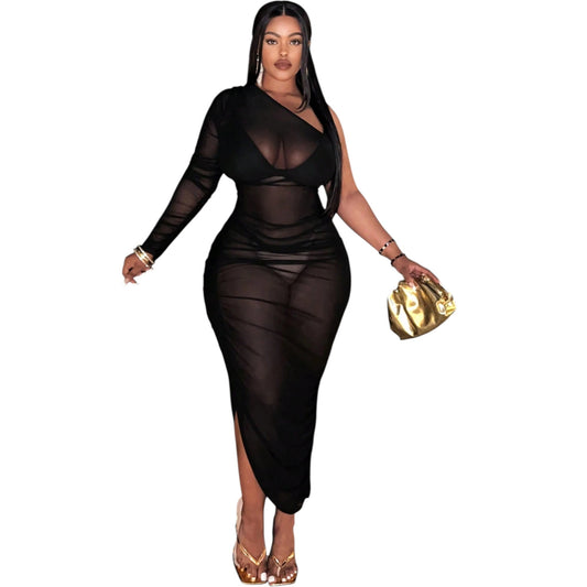 SHE fekete áttetsző maxi ruha