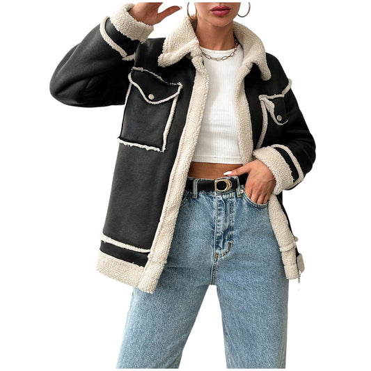 SHE fekete műszőrme bélésű pilóta dzseki