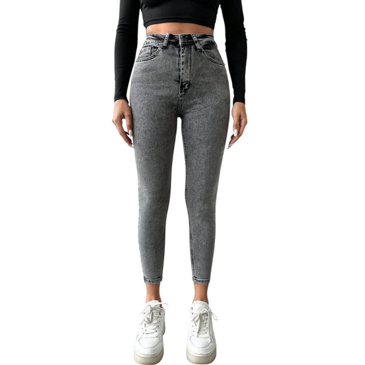 SHE szürke magas derekú farmer nadrág