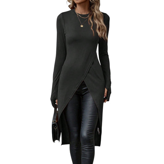 SHE fekete aszimmetrikus hosszú ujjú ruha