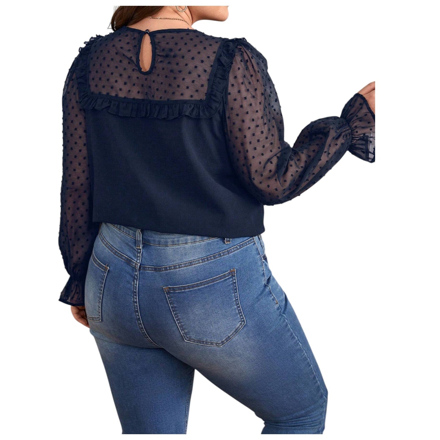 SHE sötétkék áttetsző ujjú blúz