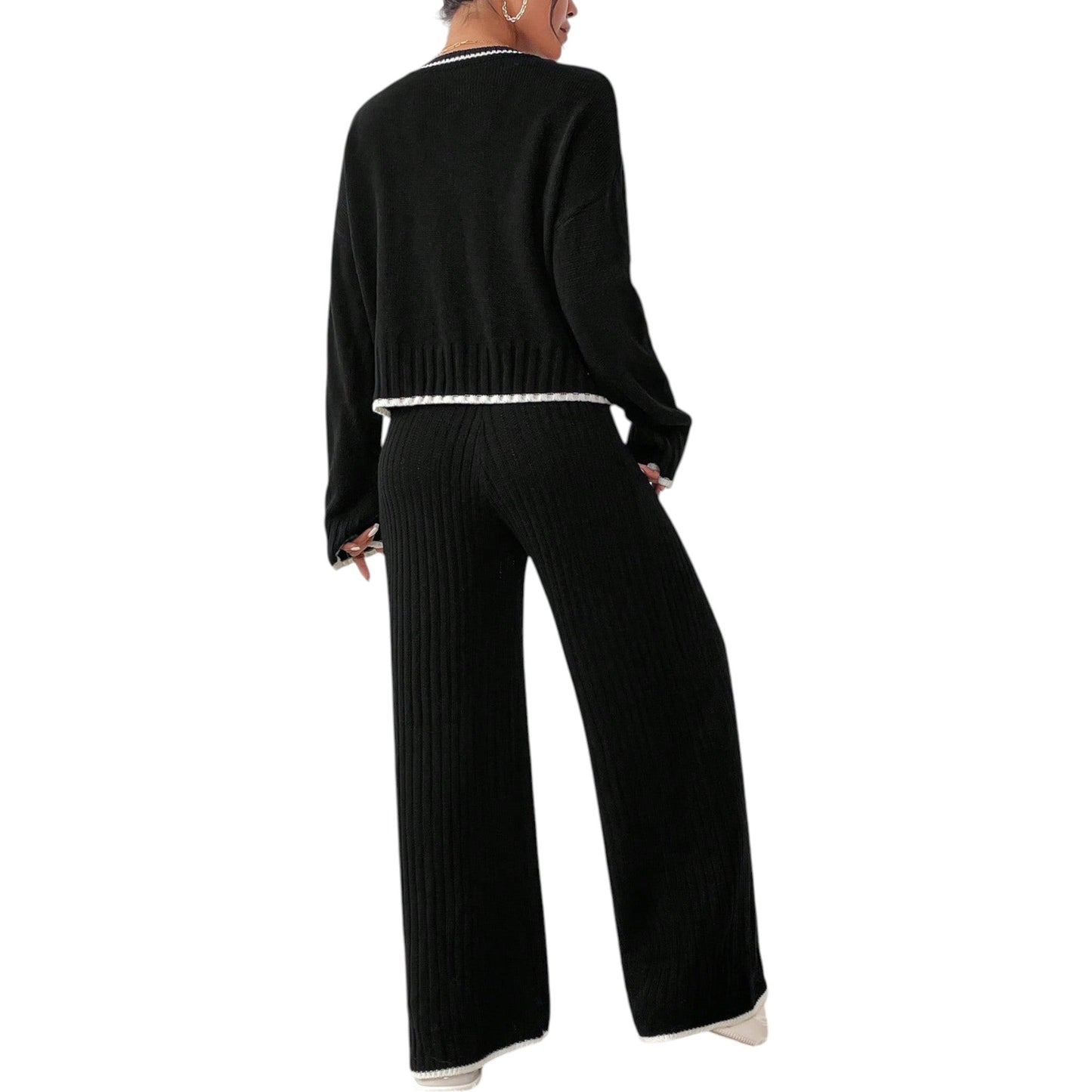 SHE fekete kötött nadrág és pulóver szett