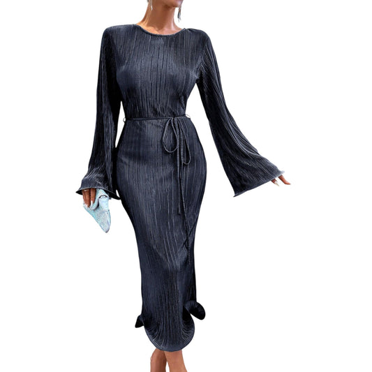 SHE sötétkék pliszírozott midi ruha