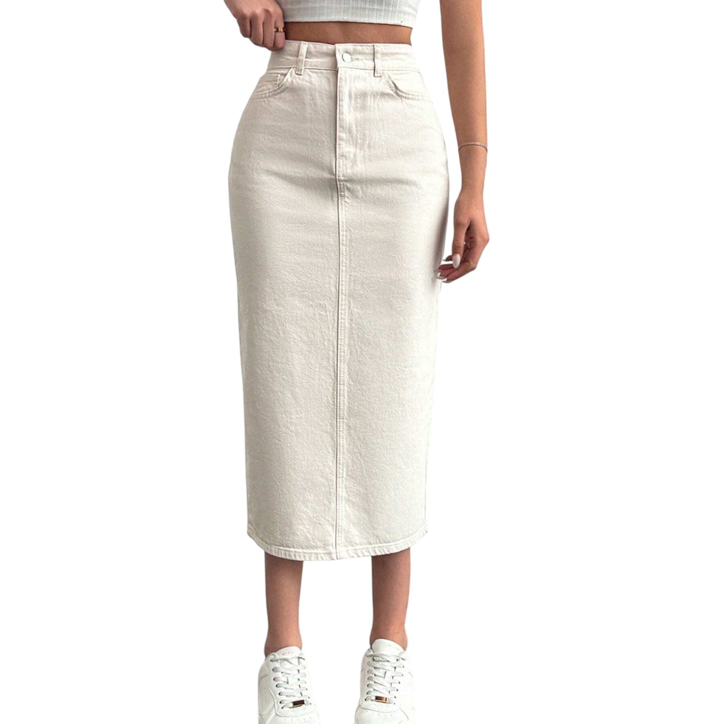 SHE törtfehér hosszú farmer szoknya