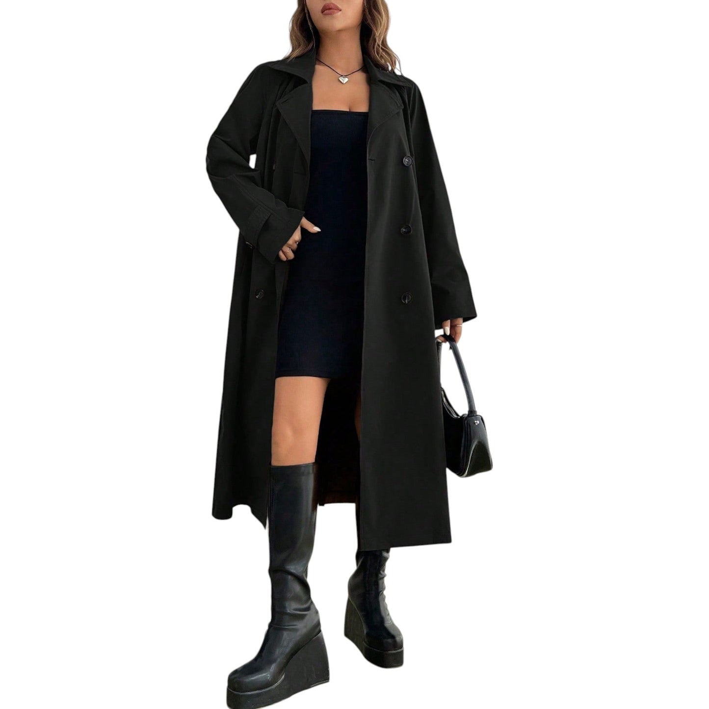 SHE fekete hosszú ballonkabát