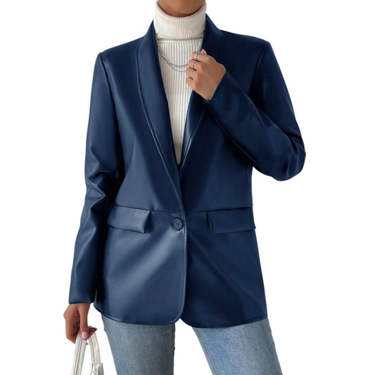 SHE kék műbőr blézer